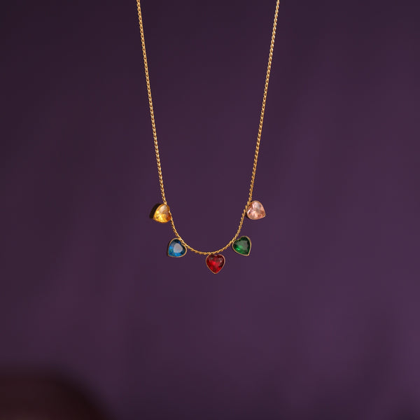 Multicolor Heart Drop Necklace