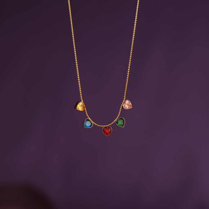 Multicolor Heart Drop Necklace