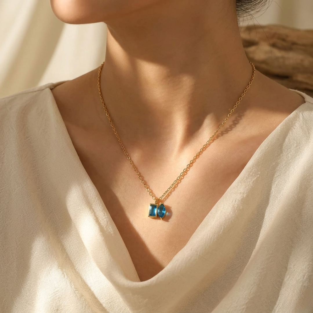 Golden Blue Stone Necklace