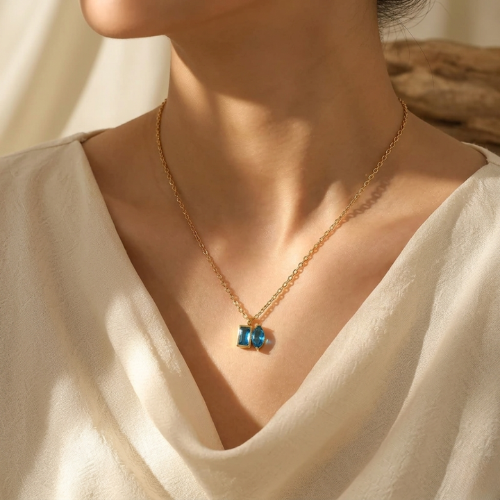 Golden Blue Stone Necklace