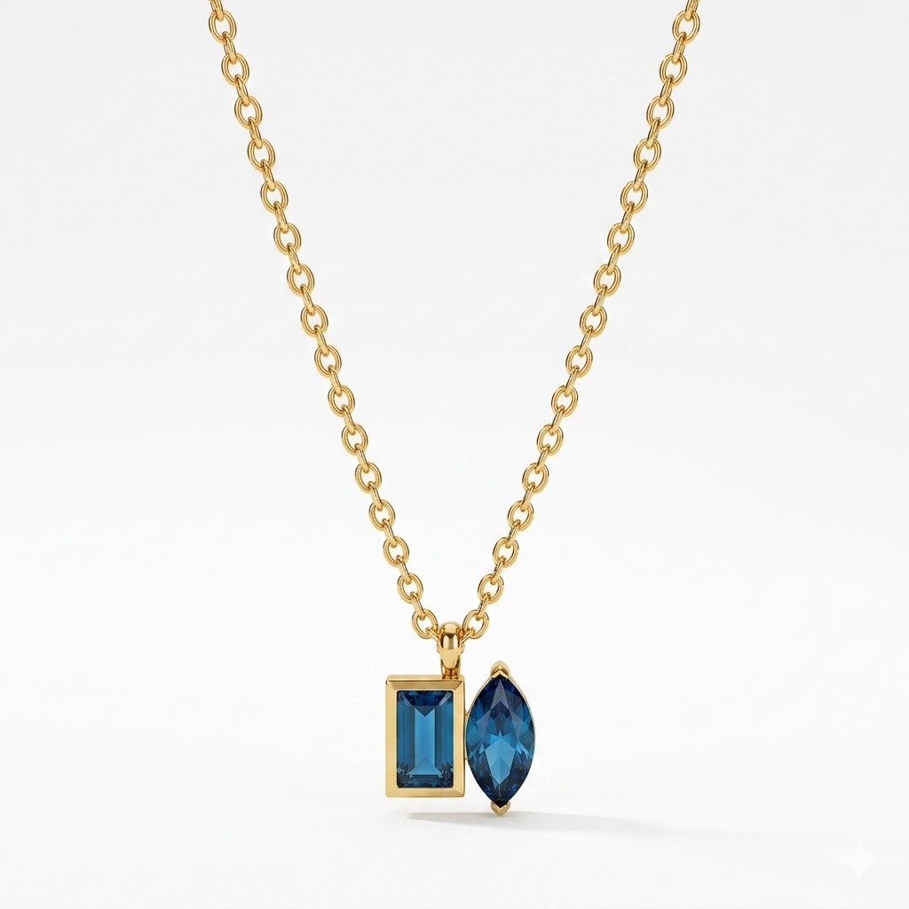 Golden Blue Stone Necklace