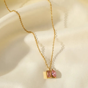 Golden Pink Stone Necklace