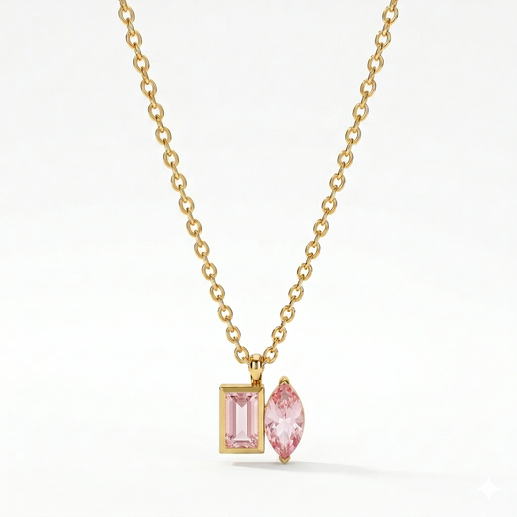 Golden Pink Stone Necklace