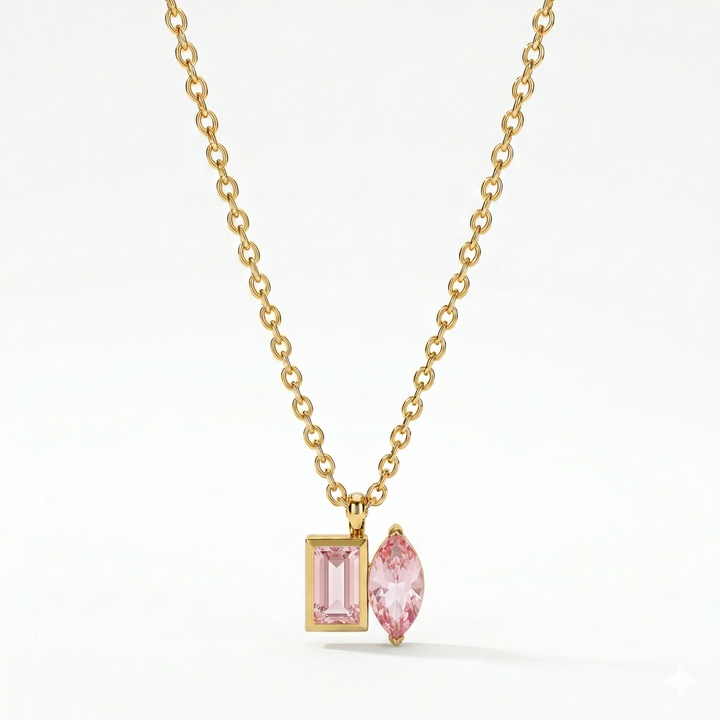 Golden Pink Stone Necklace