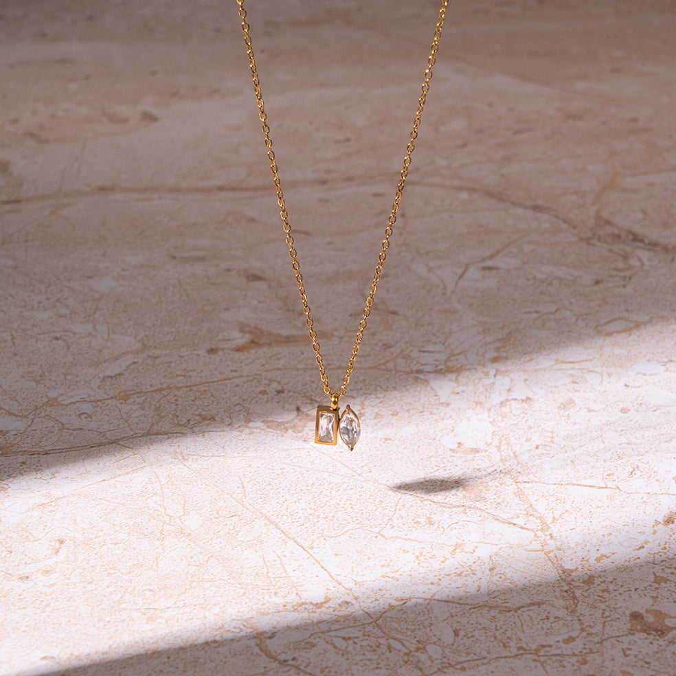 Golden White Stone Necklace | Salty