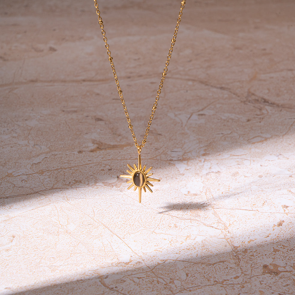 Golden Sunburst Necklace - Black | Salty