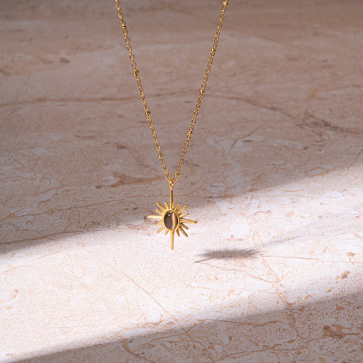 Golden Sunburst Necklace - Black | Salty