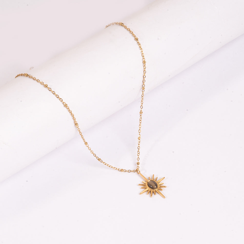 Golden Sunburst Necklace - Black | Salty
