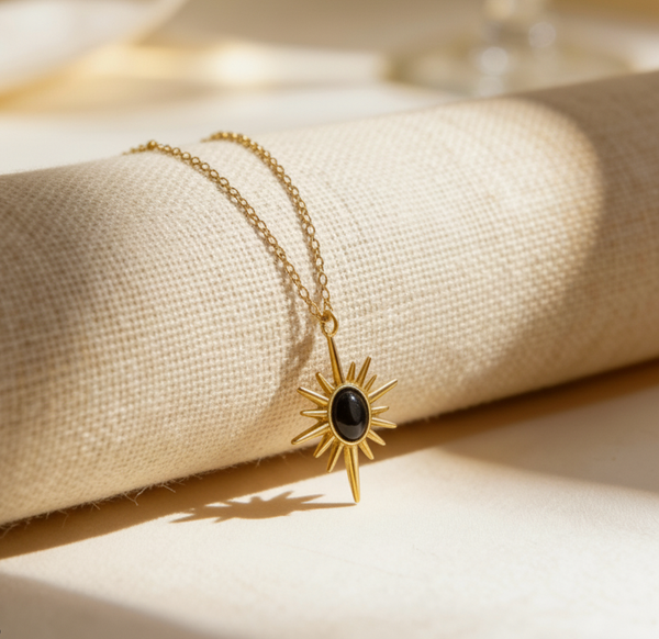 Golden Sunburst Necklace - Black