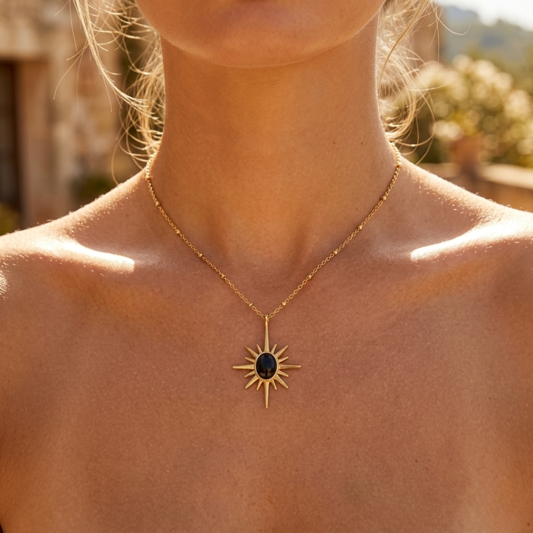 Golden Sunburst Necklace - Black