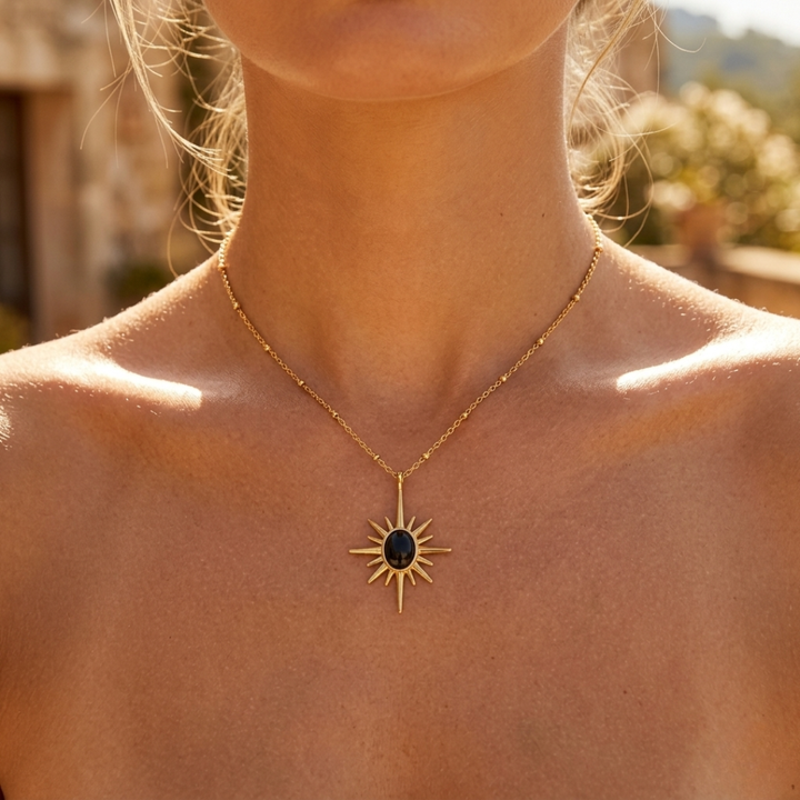 Golden Sunburst Necklace - Black