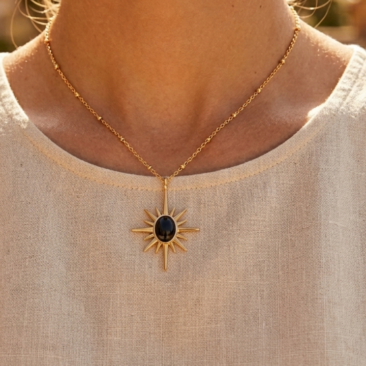 Golden Sunburst Necklace - Black