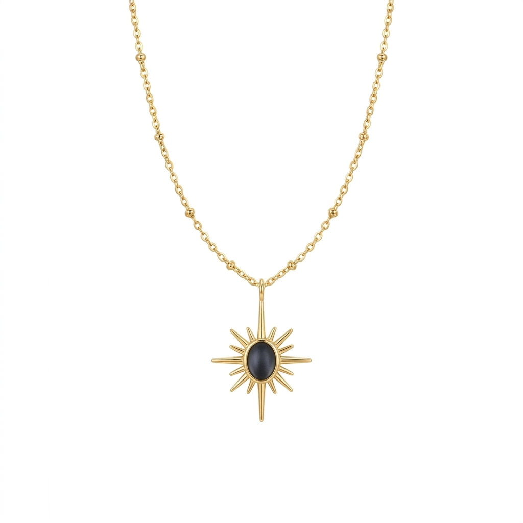 Golden Sunburst Necklace - Black