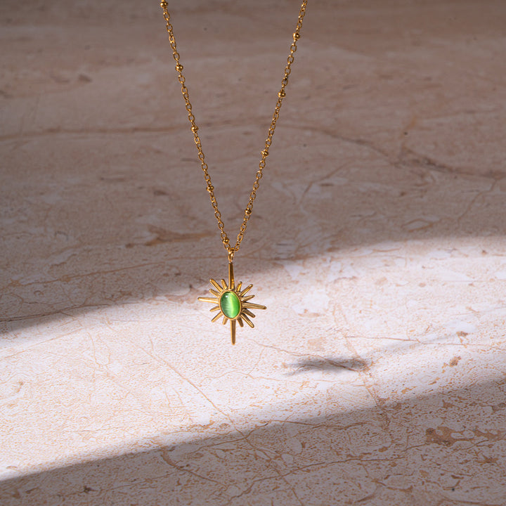 Golden Sunburst Necklace - Green | Salty
