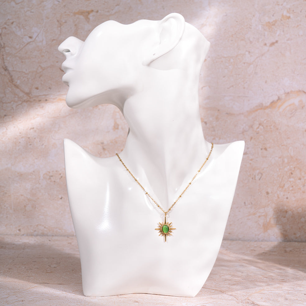 Golden Sunburst Necklace - Green | Salty