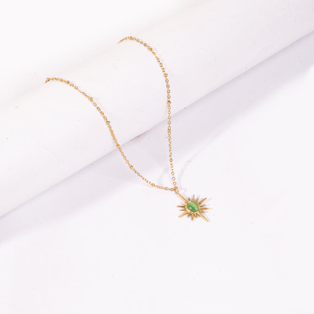 Golden Sunburst Necklace - Green | Salty