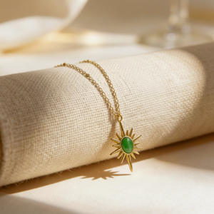 Golden Sunburst Necklace - Green