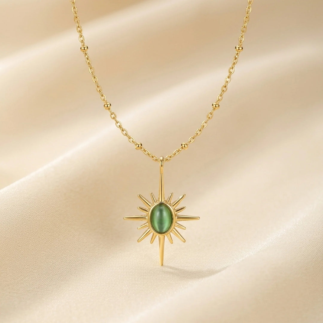 Golden Sunburst Necklace - Green