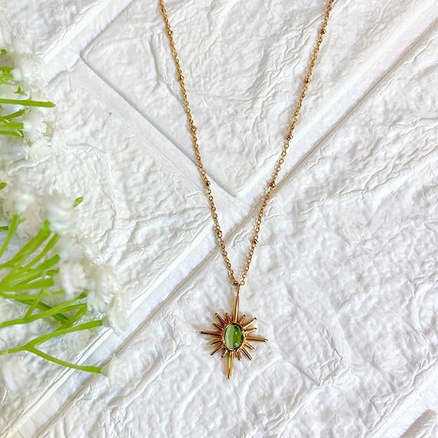 Golden Sunburst Necklace - Green