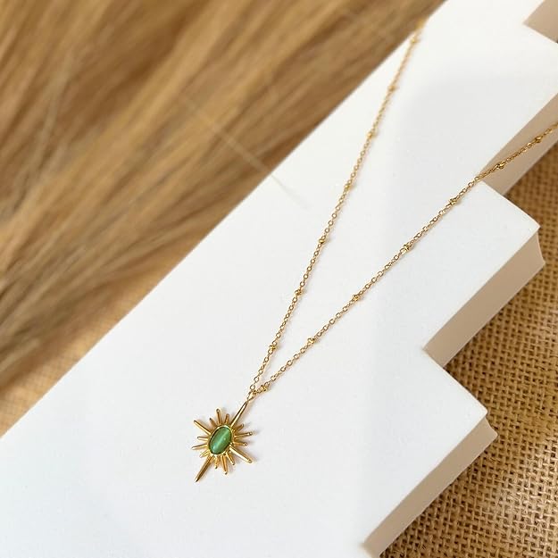 Golden Sunburst Necklace - Green
