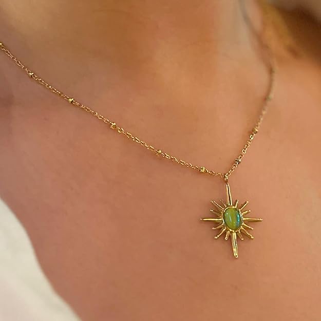 Golden Sunburst Necklace - Green