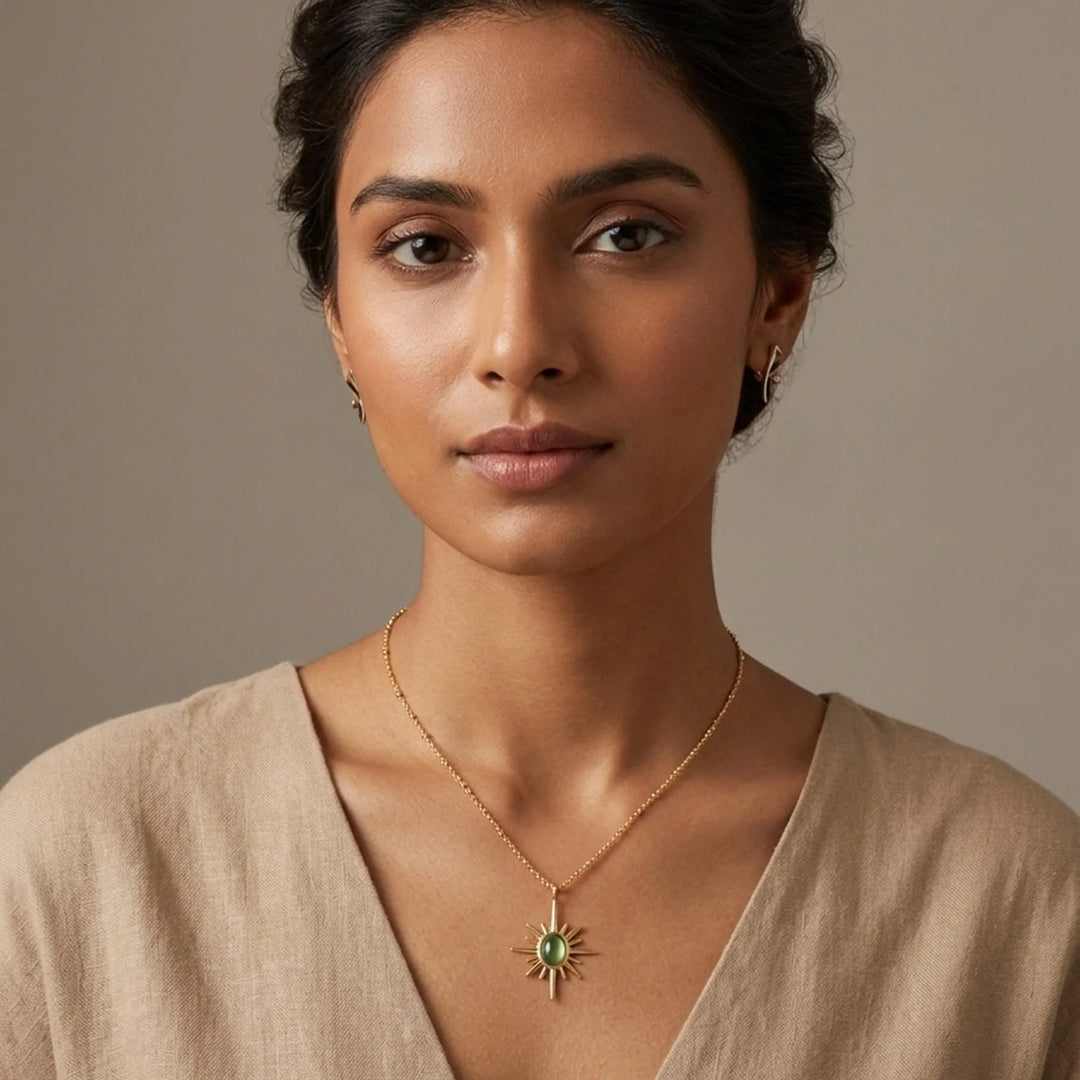 Golden Sunburst Necklace - Green