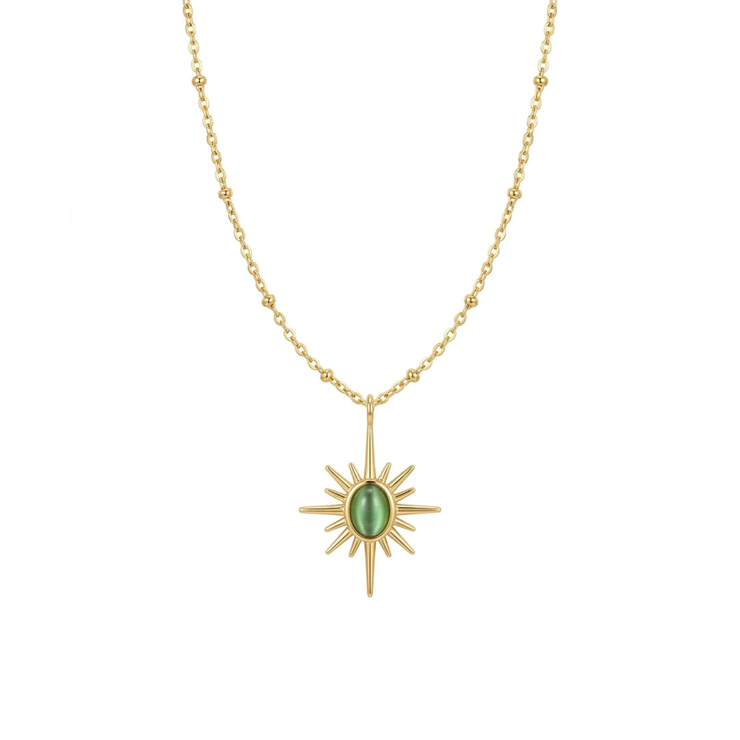 Golden Sunburst Necklace - Green