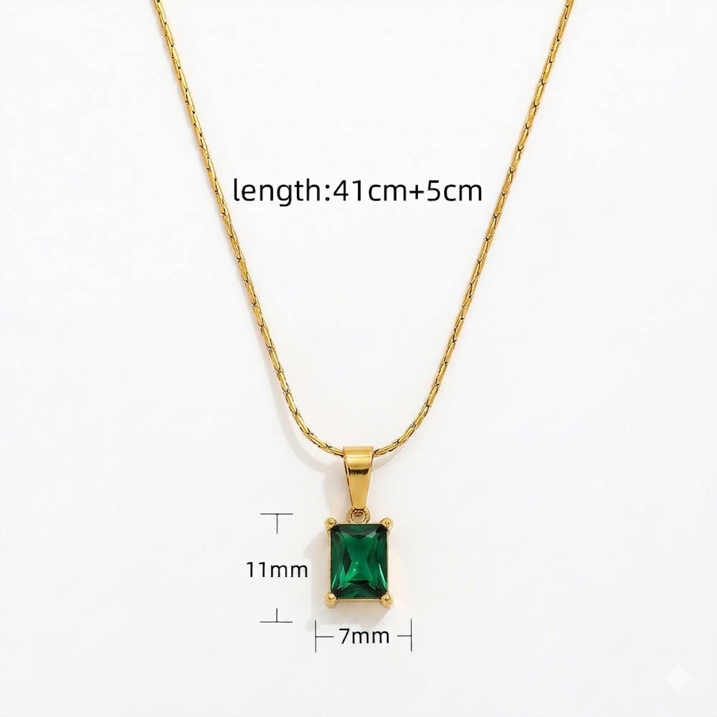 Emerald Square locket With Golden Chain Necklace