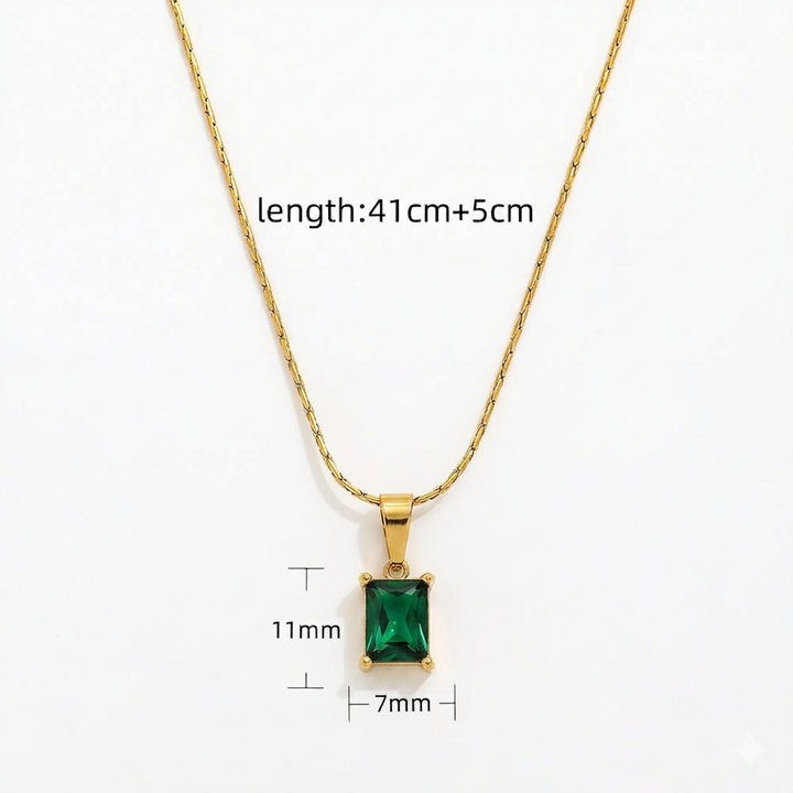 Emerald Square locket With Golden Chain Necklace