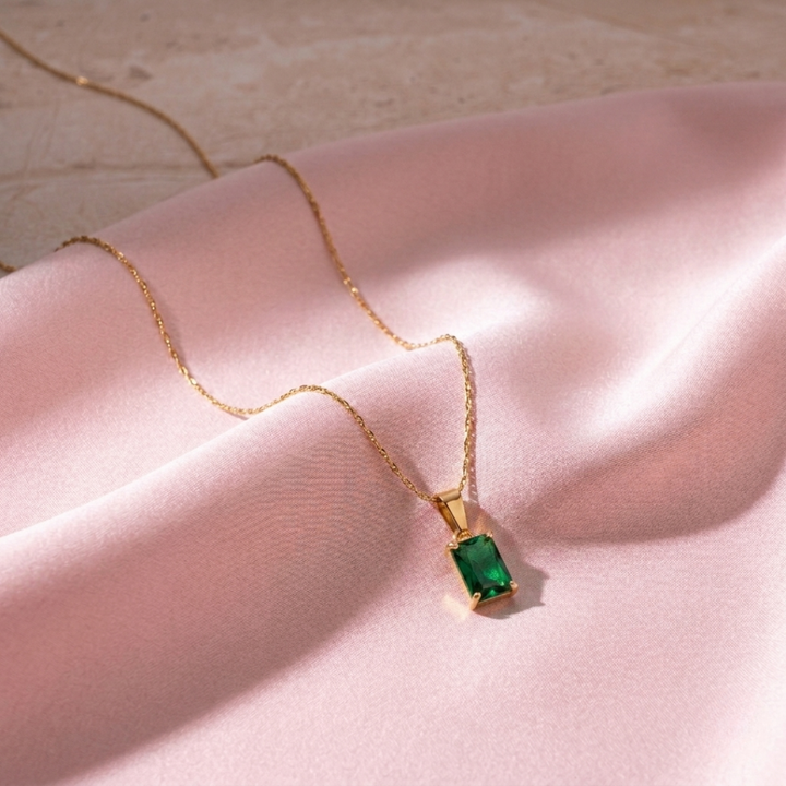 Emerald Square locket With Golden Chain Necklace