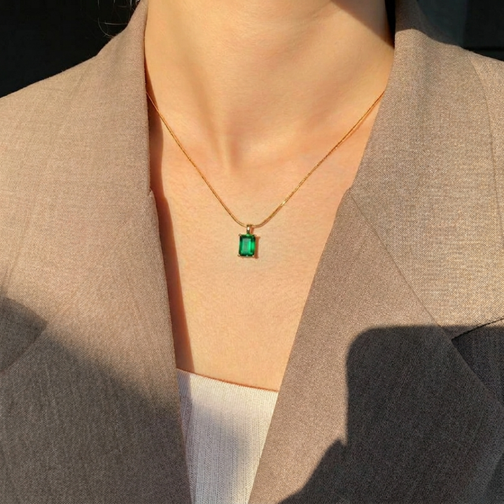Emerald Square locket With Golden Chain Necklace