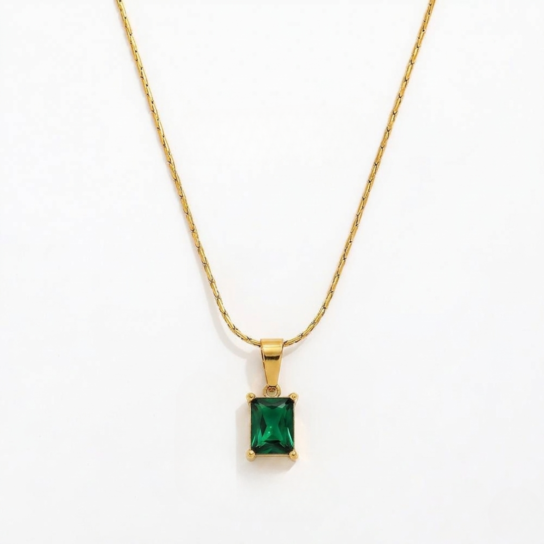 Emerald Square locket With Golden Chain Necklace