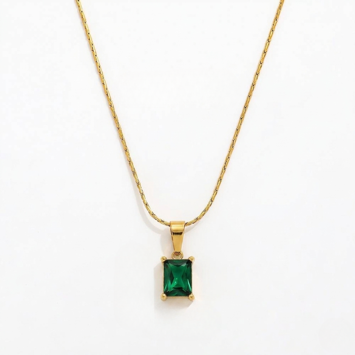 Emerald Square locket With Golden Chain Necklace