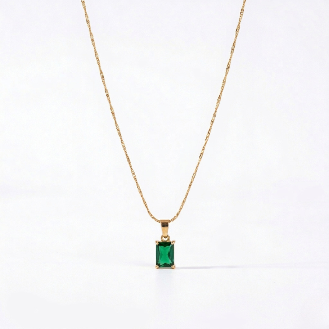 Emerald Square locket With Golden Chain Necklace