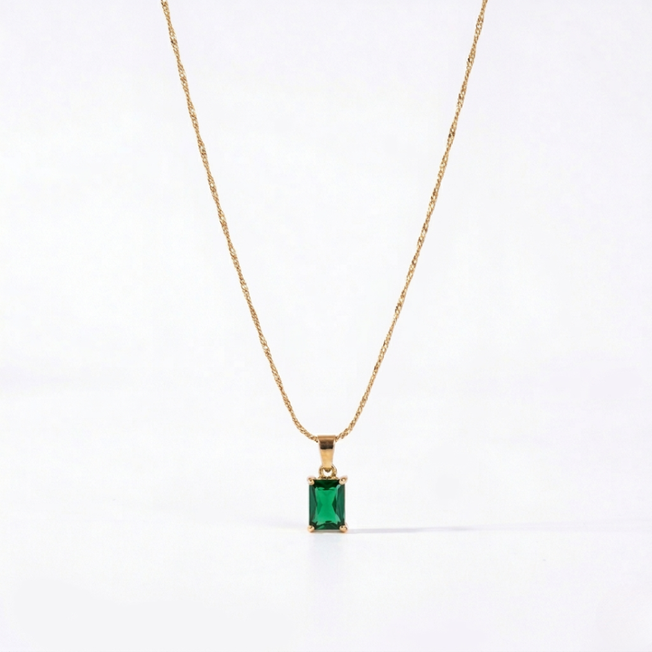 Emerald Square locket With Golden Chain Necklace