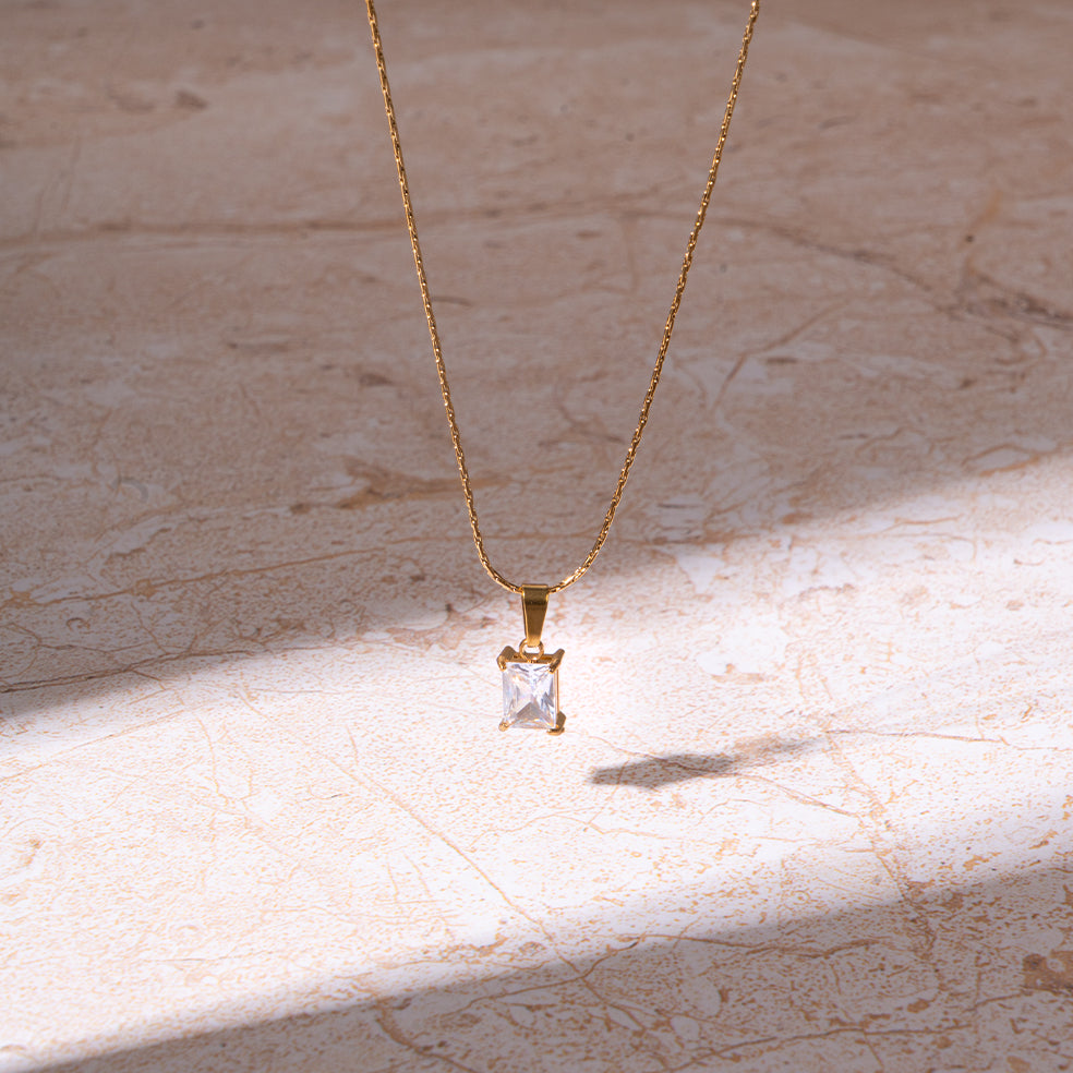 White Square locket With Golden Chain Necklace | Salty
