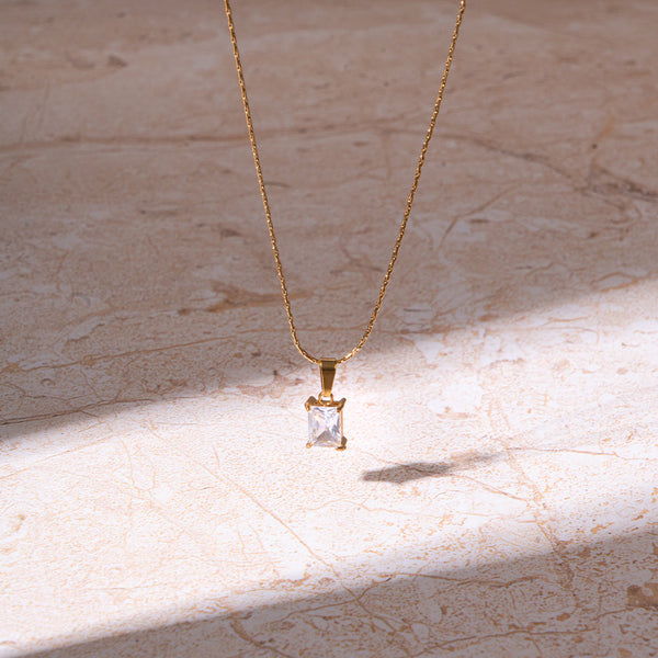 White Square locket With Golden Chain Necklace