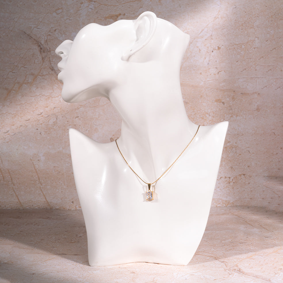 White Square locket With Golden Chain Necklace | Salty