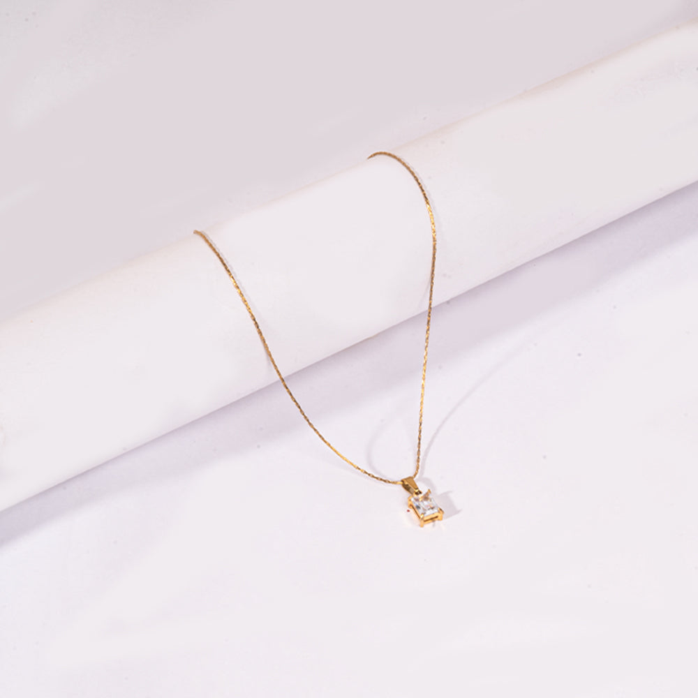 White Square locket With Golden Chain Necklace | Salty