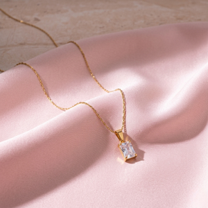 White Square locket With Golden Chain Necklace