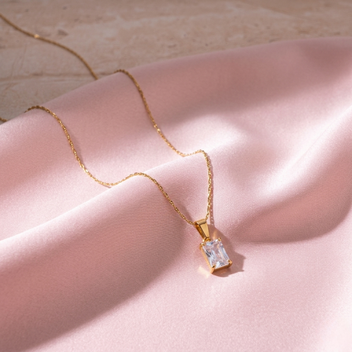 White Square locket With Golden Chain Necklace