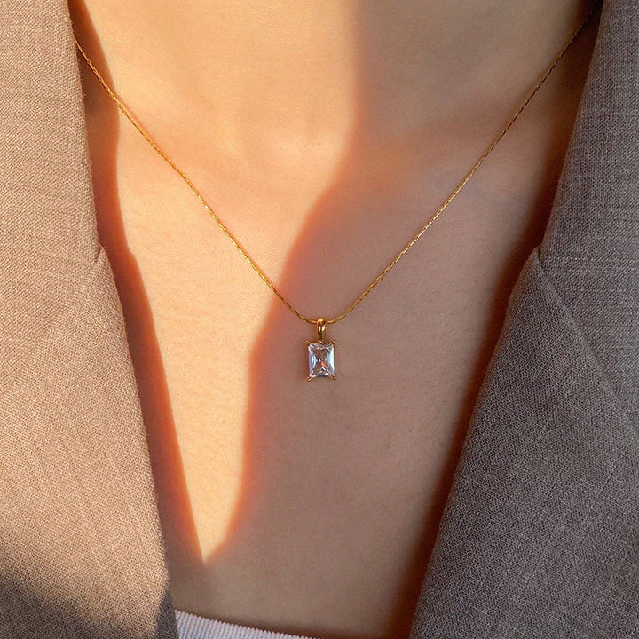 White Square locket With Golden Chain Necklace