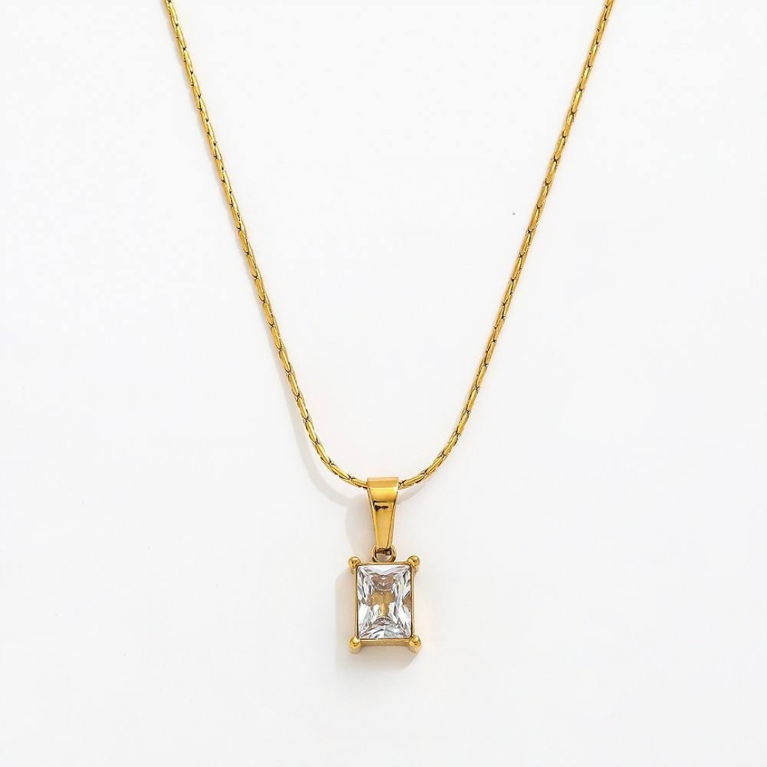 White Square locket With Golden Chain Necklace
