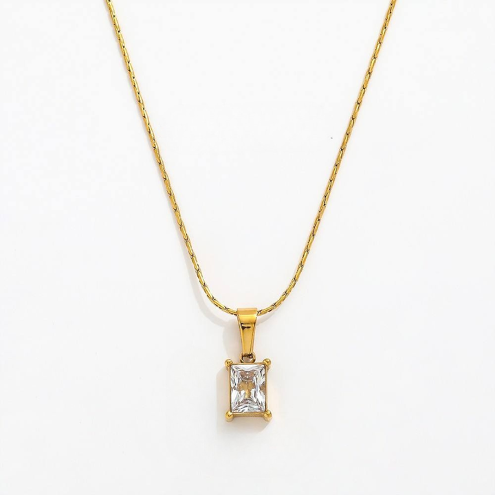 White Square locket With Golden Chain Necklace