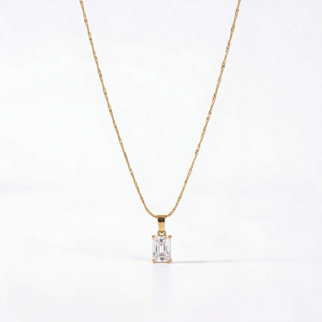 White Square locket With Golden Chain Necklace