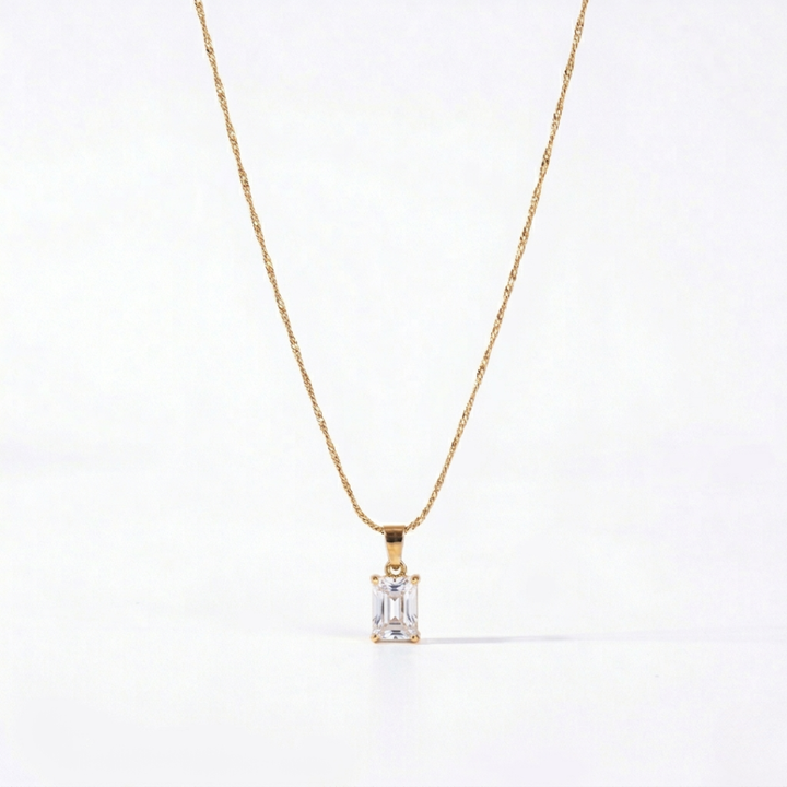 White Square locket With Golden Chain Necklace