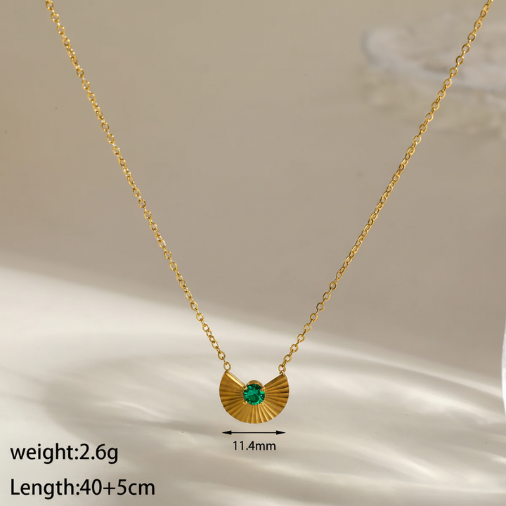 Golden Fan Emerald Charm Necklace