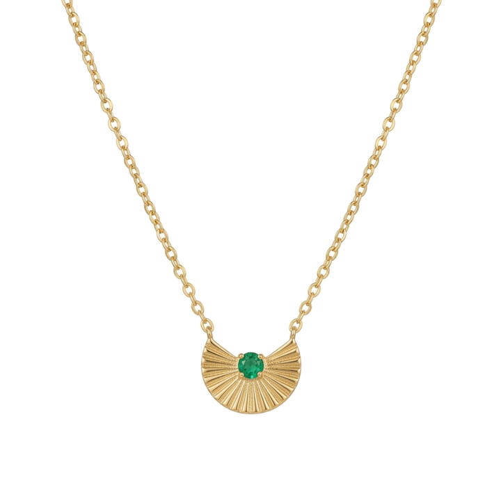 Golden Fan Emerald Charm Necklace