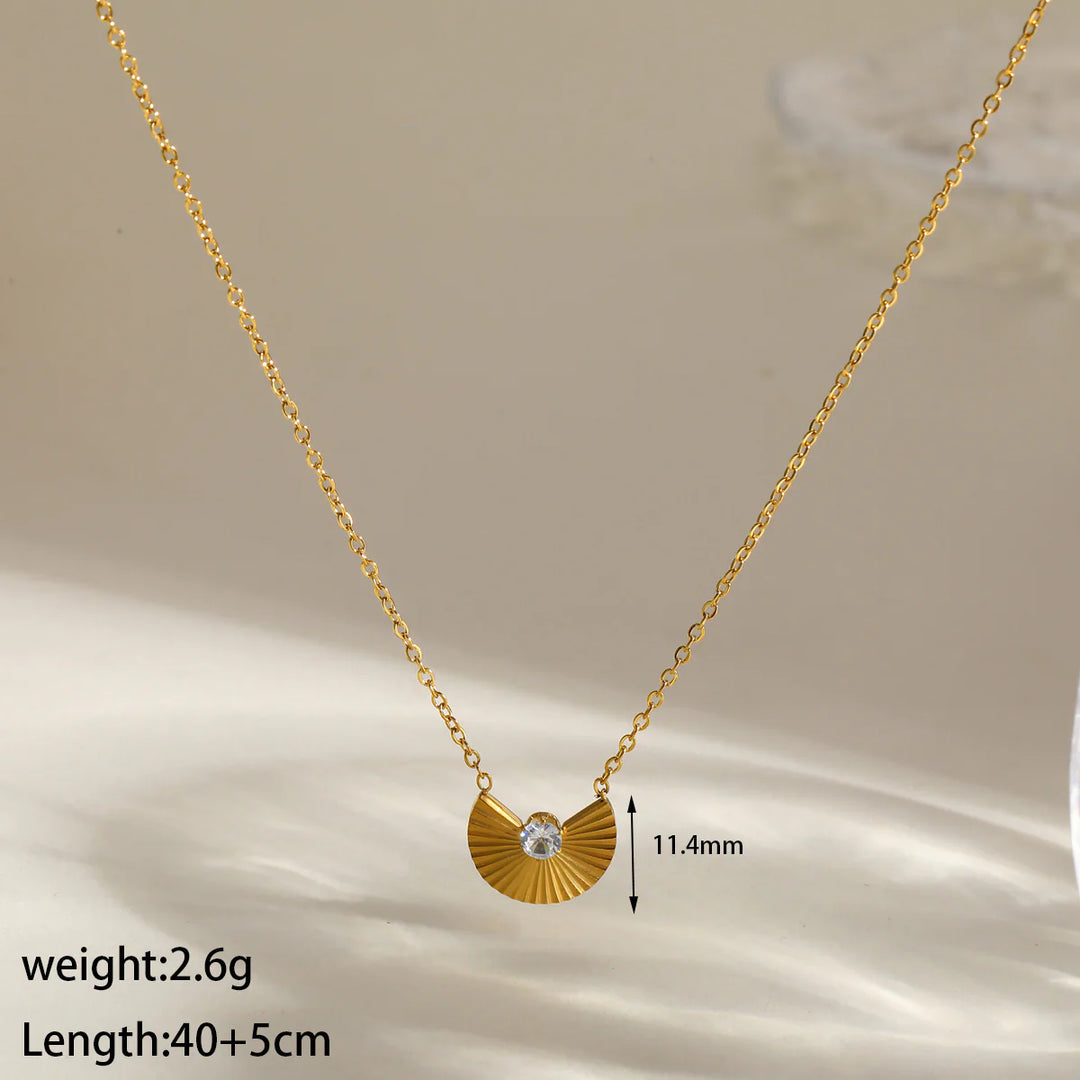 Golden Fan Crystal Charm Necklace