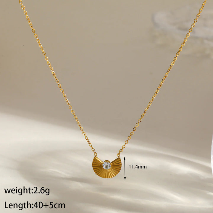 Golden Fan Crystal Charm Necklace